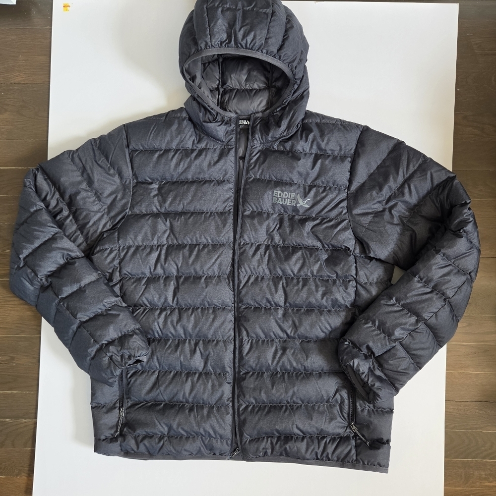 Eddie Bauer duck down dark grey black lightweight puffer jacket for men sz XL